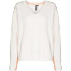 NWT Sweaty Betty V-Neck Wool Sweater Lily White Peach Trim XXL